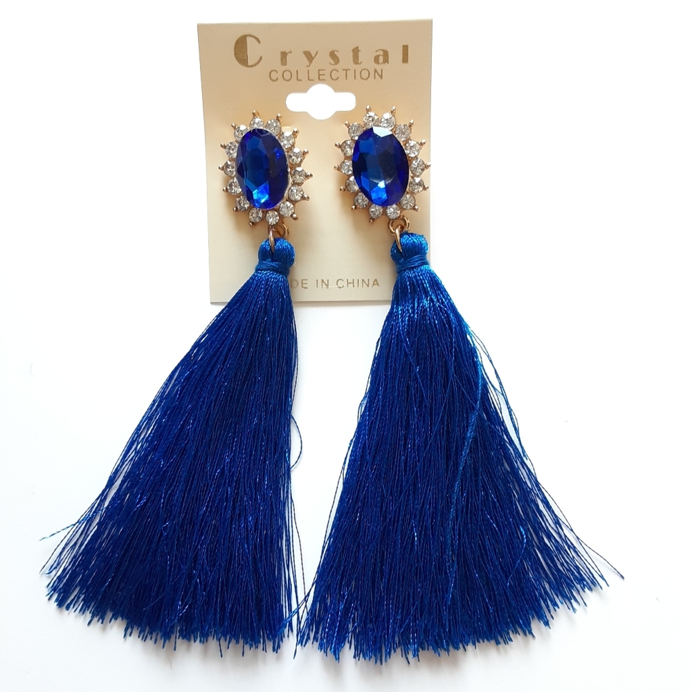 Crystal Collection Royal Blue Tassel Earrings